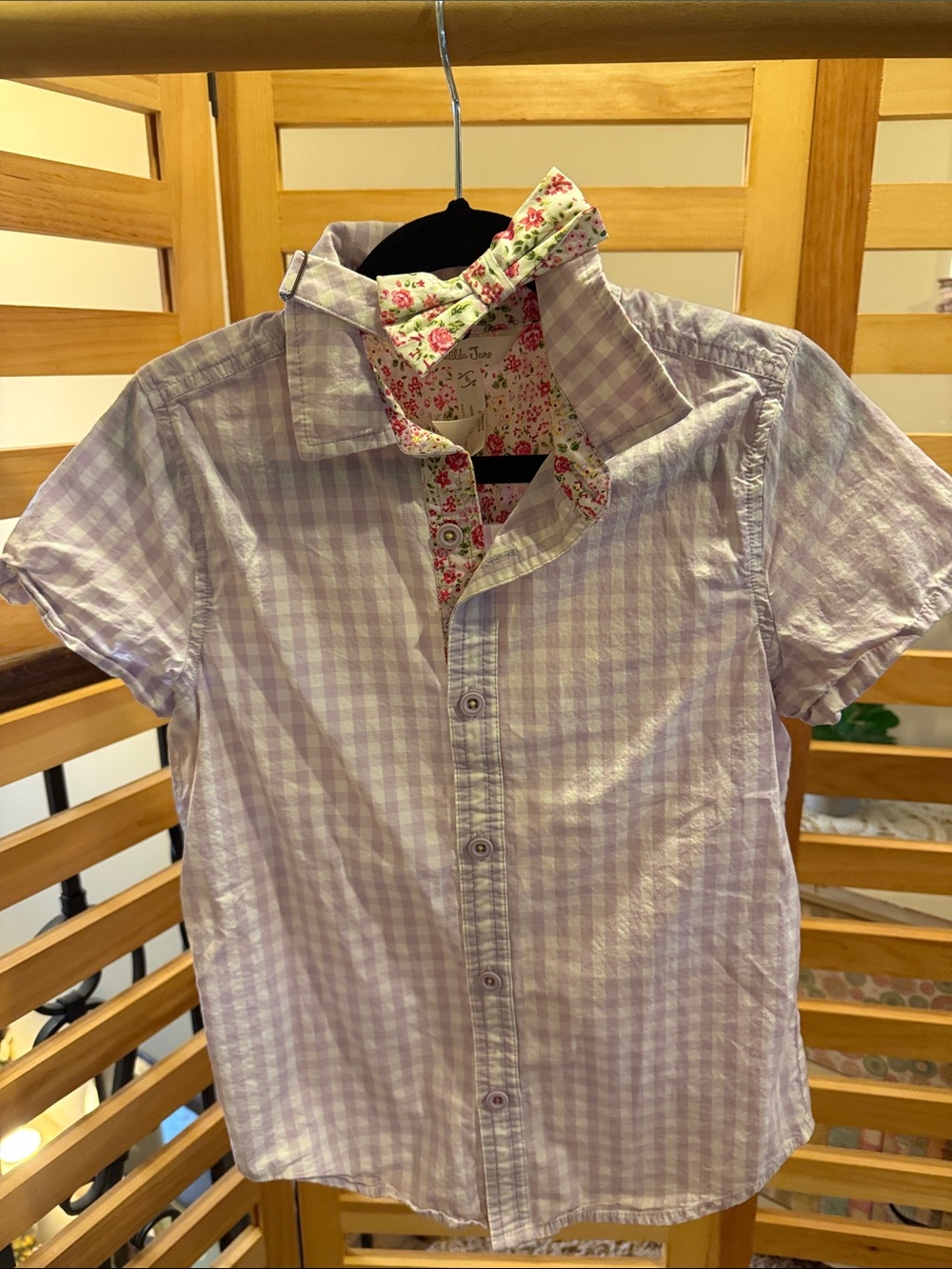 Matilda Jane Lavender and White Gingham Button-Down Shirt with Bow tie